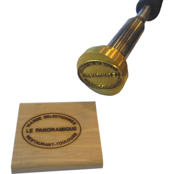 Custom branding iron for wood with text and oval frame 60 