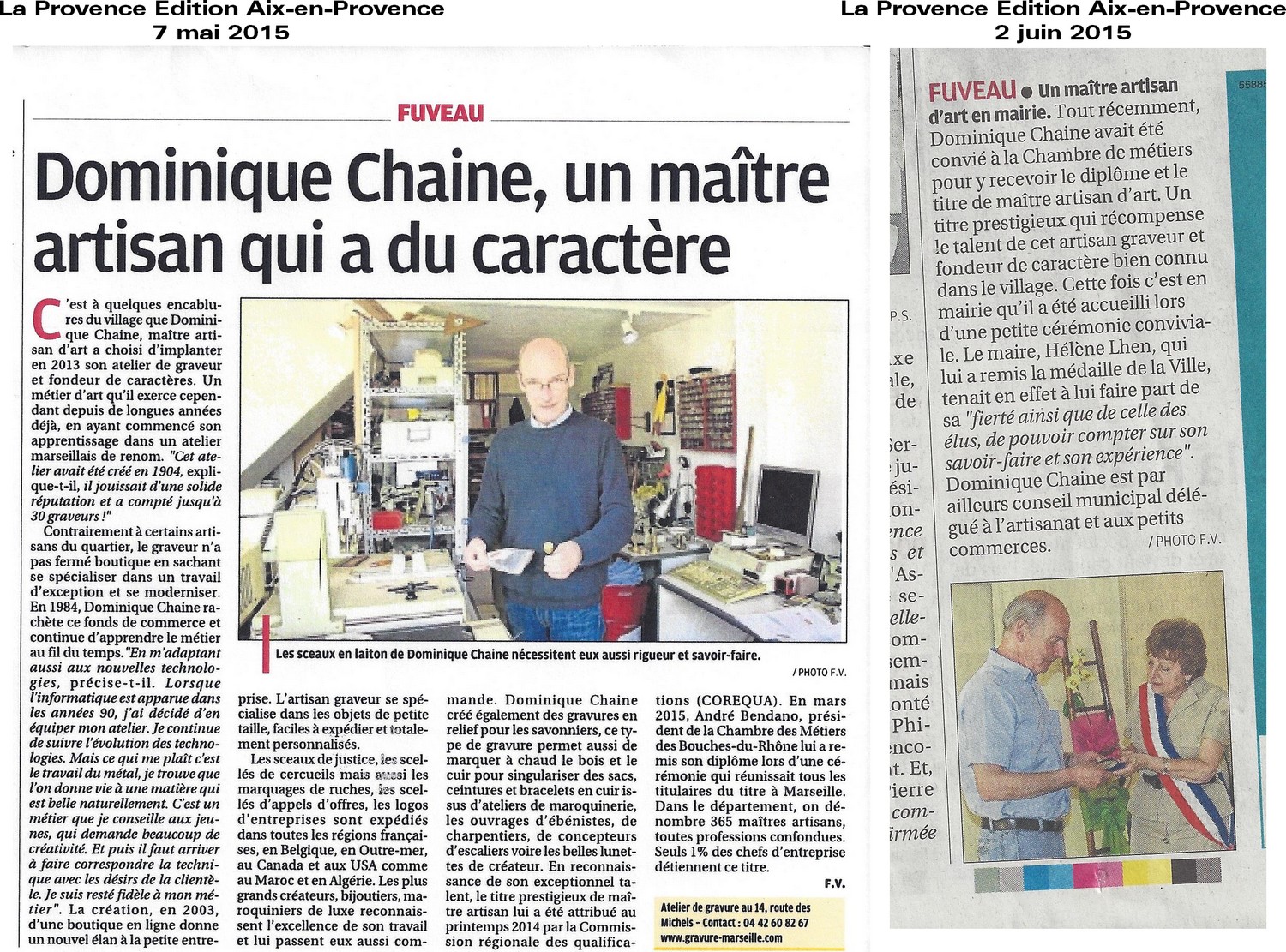 2 articles de La Provence sur l'atelier de gravure Chaine